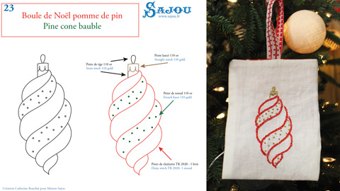 Vorlage 23: Weihnachtskugel Tannenzapfen Maison Sajou Adventskalender
